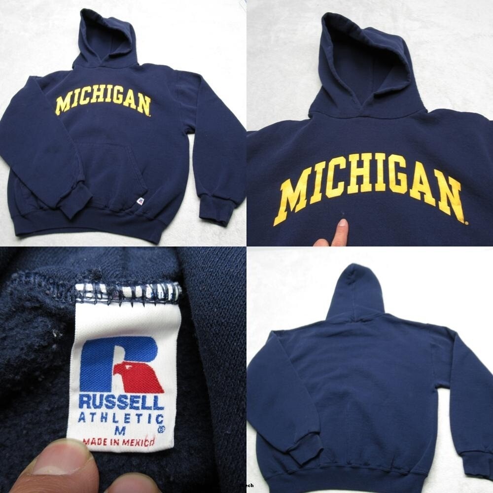 Michigan Wolverines Hoodie Womens Medium Russell Blue Fleece Sweatshirt VTG